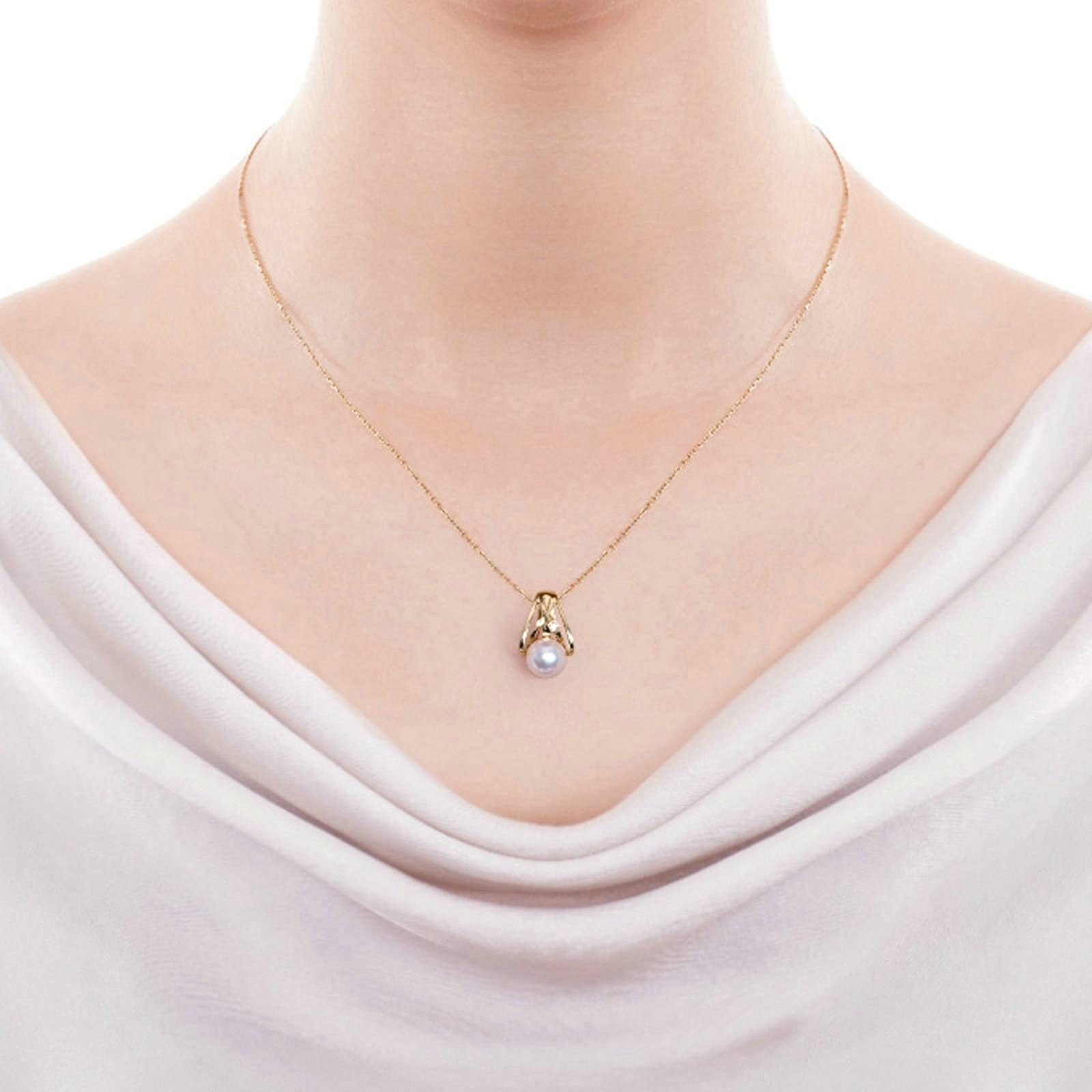 AMDXD Collana da donna in oro 750 con ciondolo classico con perla naturale, regalo per San Valentino, fidanzamento, compleanno, Natale, oro, vera serie d'oro