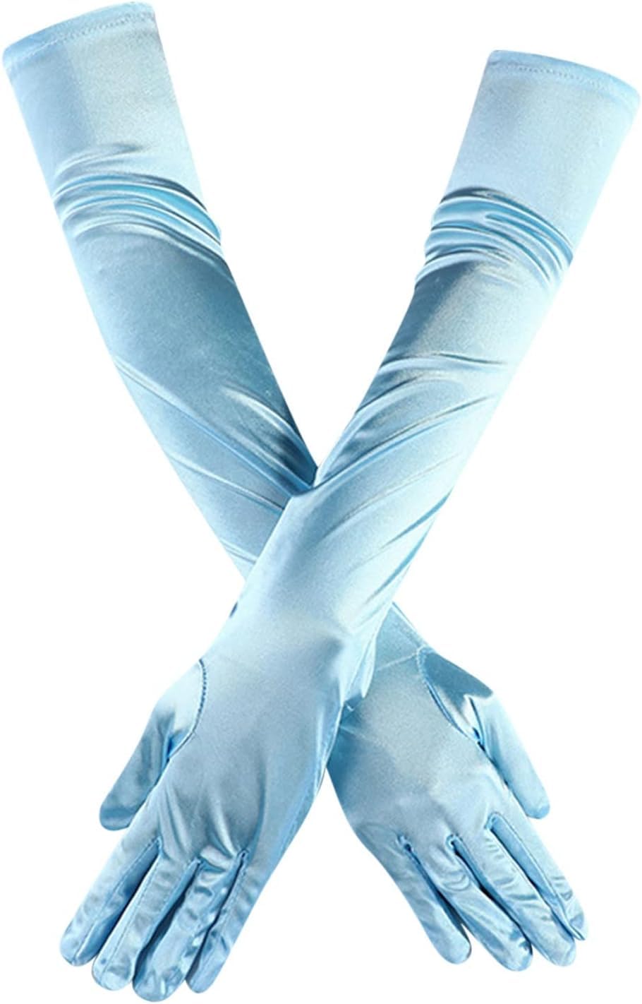 FancyDressWale Long Satin Gloves for Women, Elegant Opera Party, Elbow-Length Finger for Dance, Costume, and Cosplay (Sky Blue, Standard) - Image 3 thumbnail