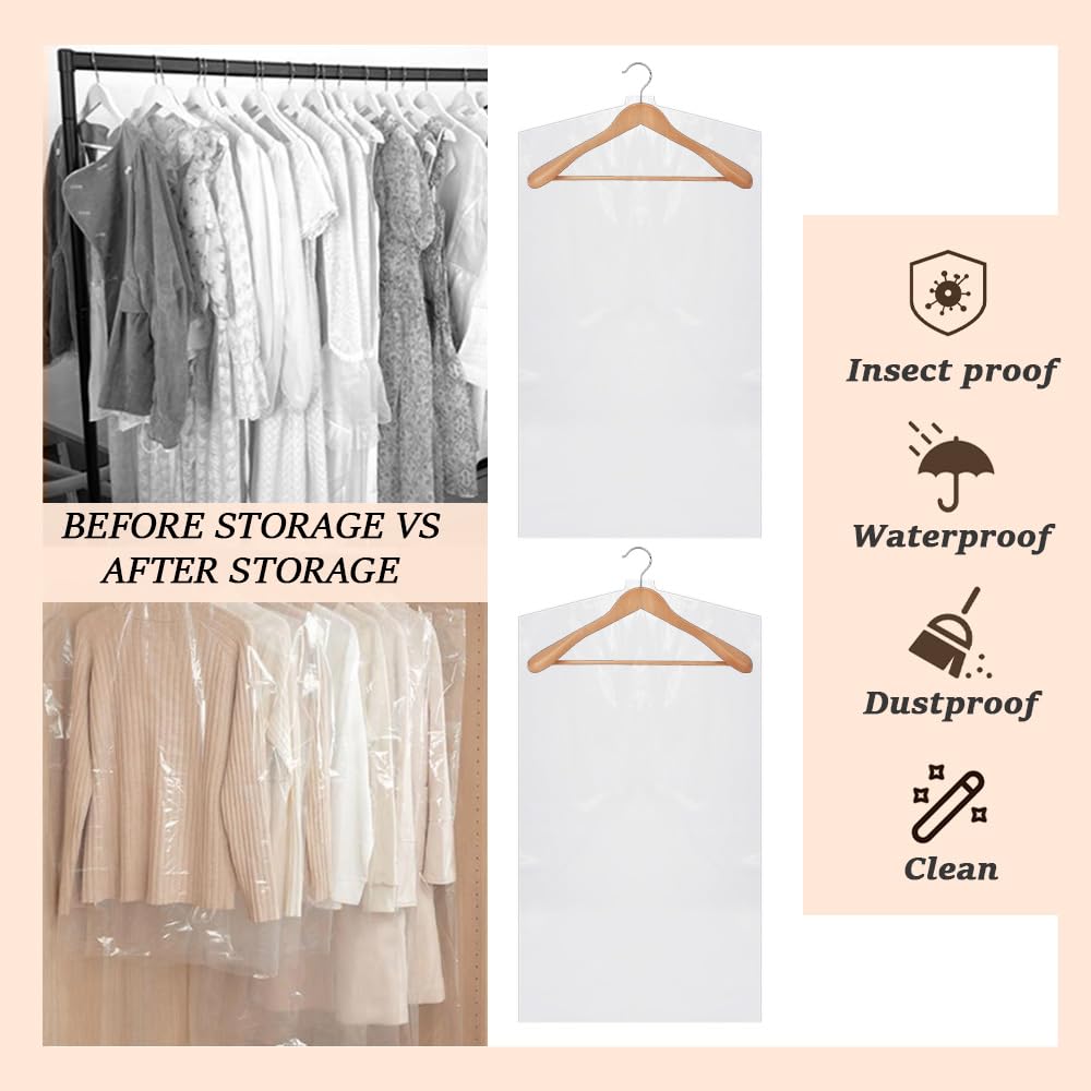 CEEYSEE 20 Pcs Clothes Covers Protector 60x90cm Dry Cleaning Bags Clear Garment Bags Garment Dust Shield Hanging Clothes for Dresses Bags Garment Bags Dress Suits Covers (60 * 90cm/FCZ) - Image 4