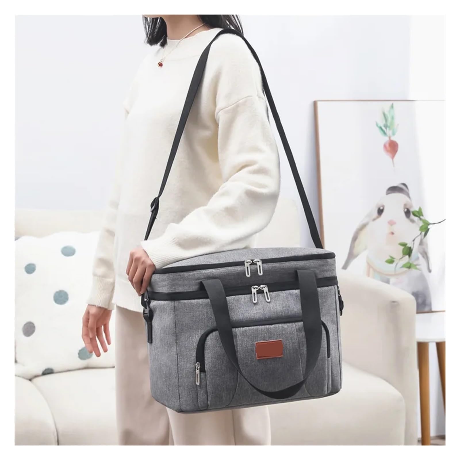 Lunchtasche Multifunktionale Doppelschichten-Tragetasche, Kühler, Lunch-Taschen for Damen und Herren, große Kapazität, Reise-Picknick-Lunchbox mit Schultergurt