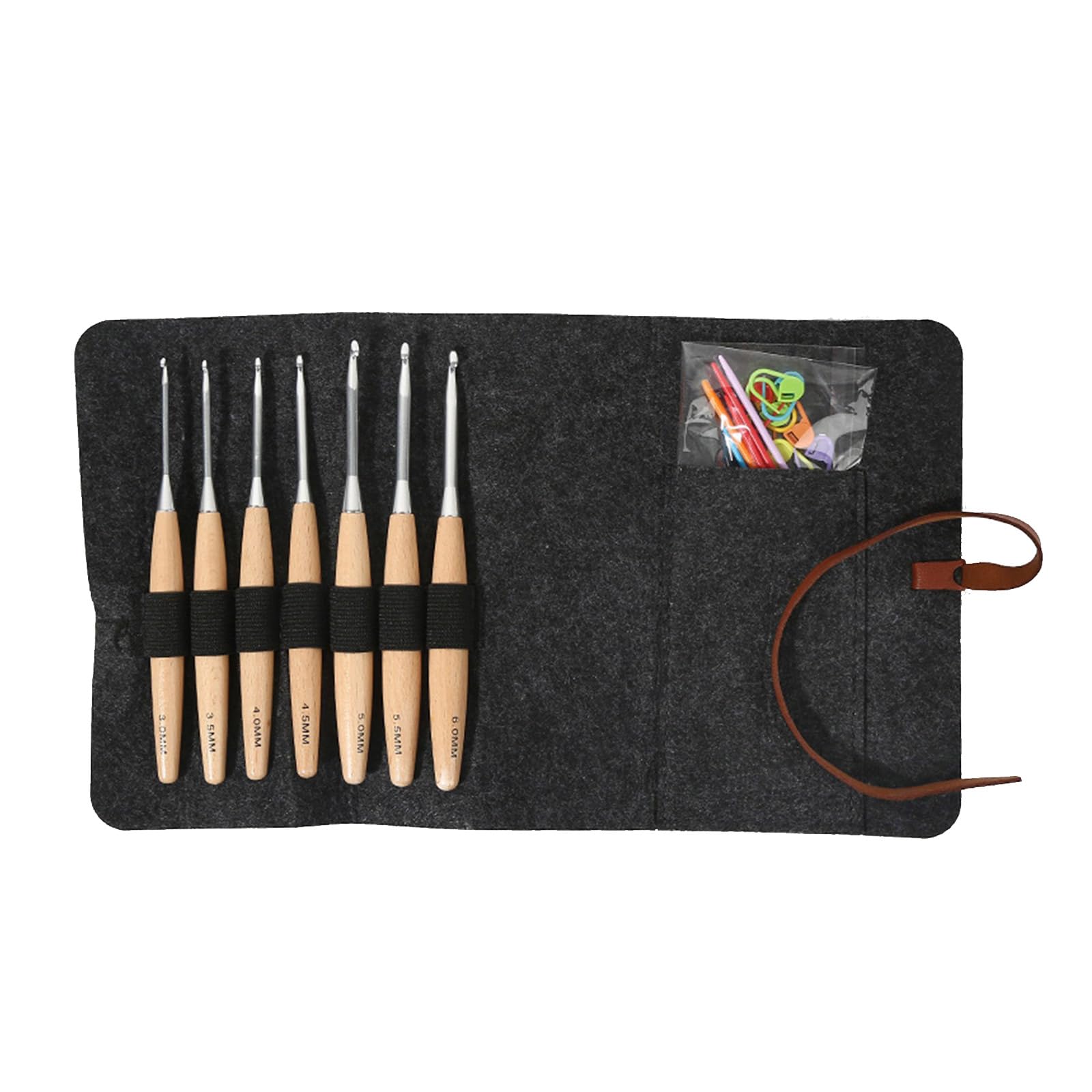 carotoe 7Pcs Crochet Hooks Set Ergonomic Wooden Grip Handles, Crochet Needle with Storage Bag for Hand Knitting Needle Set for Crocheting Yarn
