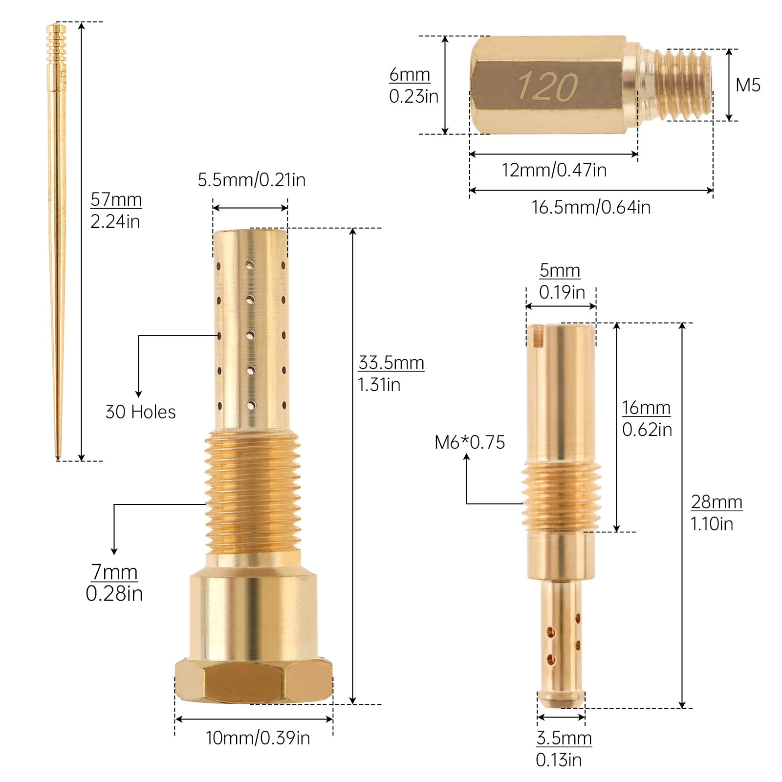 Windance 30 pezzi Kit Ugelli Principali e Lenti del Carburatore Tubo di Emulsione Portaugello per Iniezione Compatibile con CVK PWK PWM/PE 26/28, Kit Modificato Ugelli in Ottone (30 Fori)