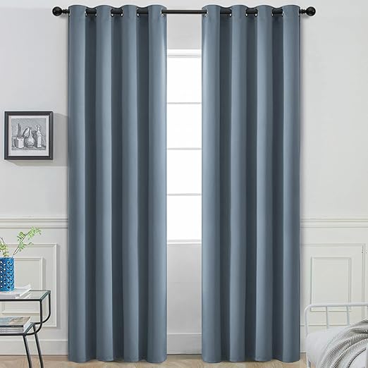 Yakamok 84 Inch Length Blackout Curtains for Bedroom, Room Darkening Thermal Insulated Solid Grommet Panels for Living Room(52Wx84L, Stone Blue, 2 Panels)