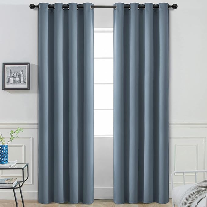 Yakamok 84 Inch Length Blackout Curtains for Bedroom, Room Darkening Thermal Insulated Solid Grommet Panels for Living Room(52Wx84L, Stone Blue, 2 Panels)