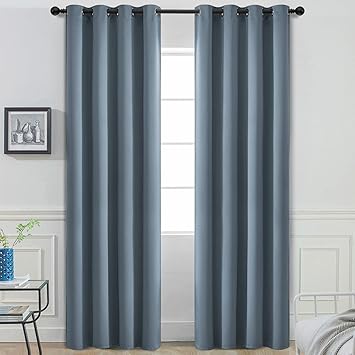 Yakamok 84 Inch Length Blackout Curtains for Bedroom, Room Darkening Thermal Insulated Solid Grommet Panels for Living Room(52Wx84L, Stone Blue, 2 Panels)