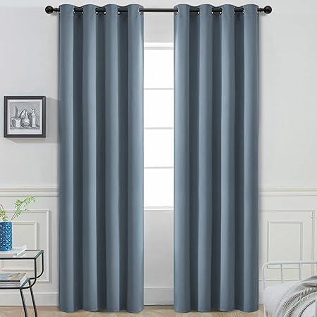 Yakamok 84 Inch Length Blackout Curtains for Bedroom, Room Darkening Thermal Insulated Solid Grommet Panels for Living Room(52Wx84L, Stone Blue, 2 Panels)