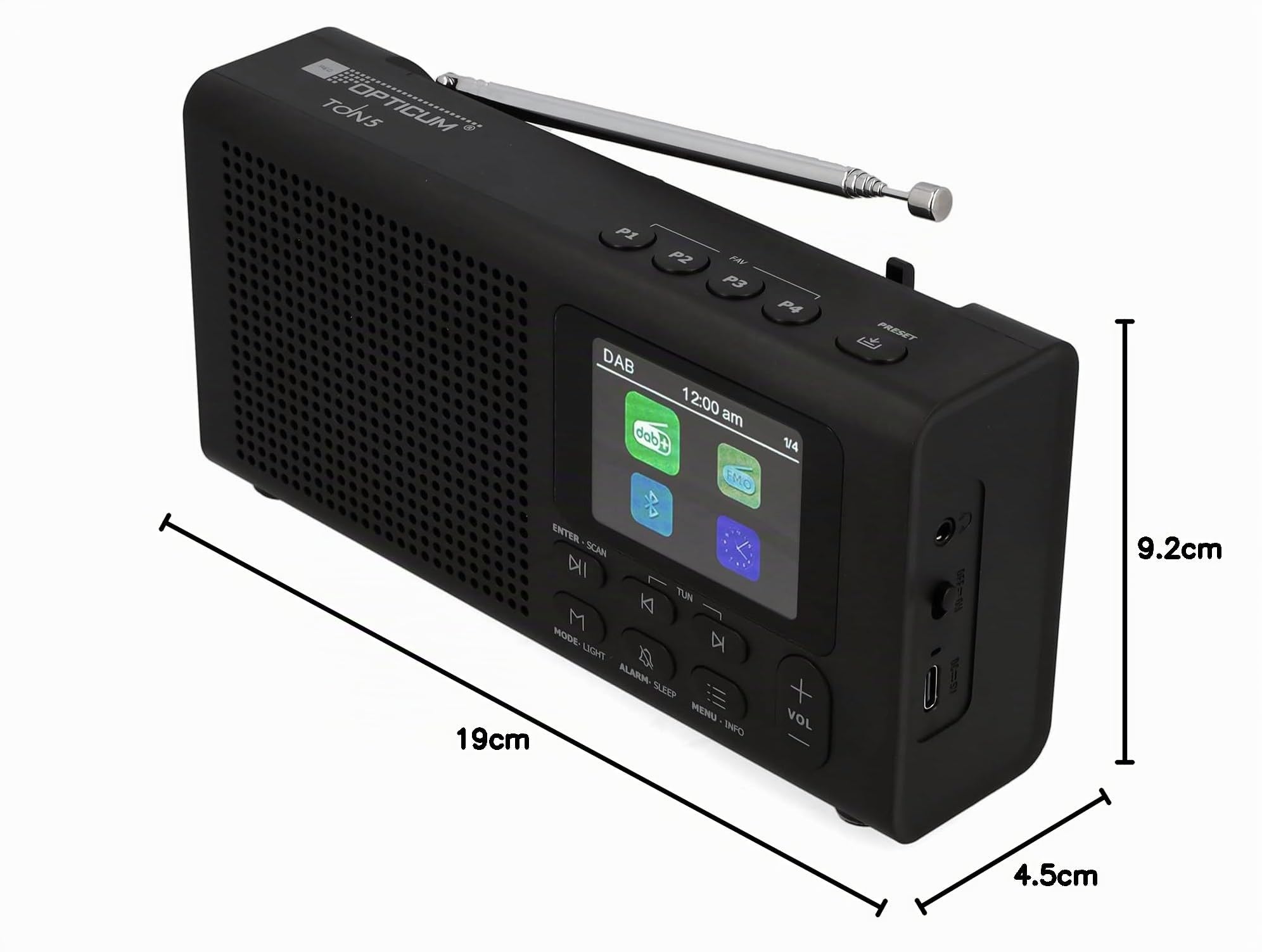 RED OPTICUM Radio con Bluetooth 5.3, DAB Plus Radio con 40 canali DAB+/FM preimpostati, display LCD a colori, 9 menu vocali, jack per cuffie da 3,5 mm, cavo di ricarica USB incluso (nero)