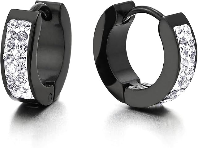 Pair Unisex Stainless Steel Gold Color Huggie Hinged Hoop Earrings with Cubic Zirconia for Men Women