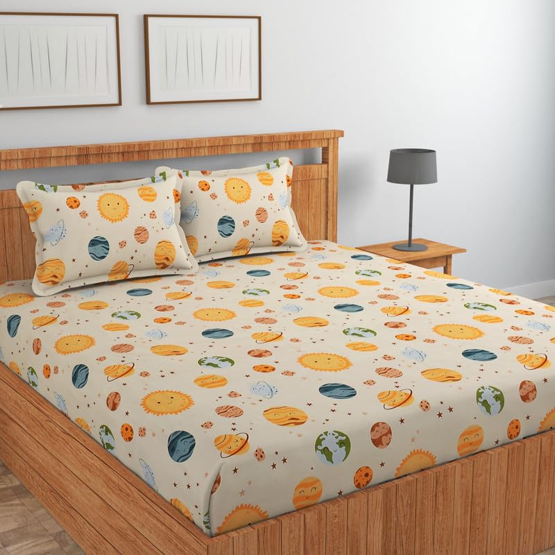 Image of NHD HOME Cotton Flat Double Bedsheets with 2 Pillow Covers | Double Bed Breathable | Wrinklefree | Ultrasoft |Summer Bedsheet 200 to 220 tc Floral | 90 x 90 inches, Floral Beige Cream