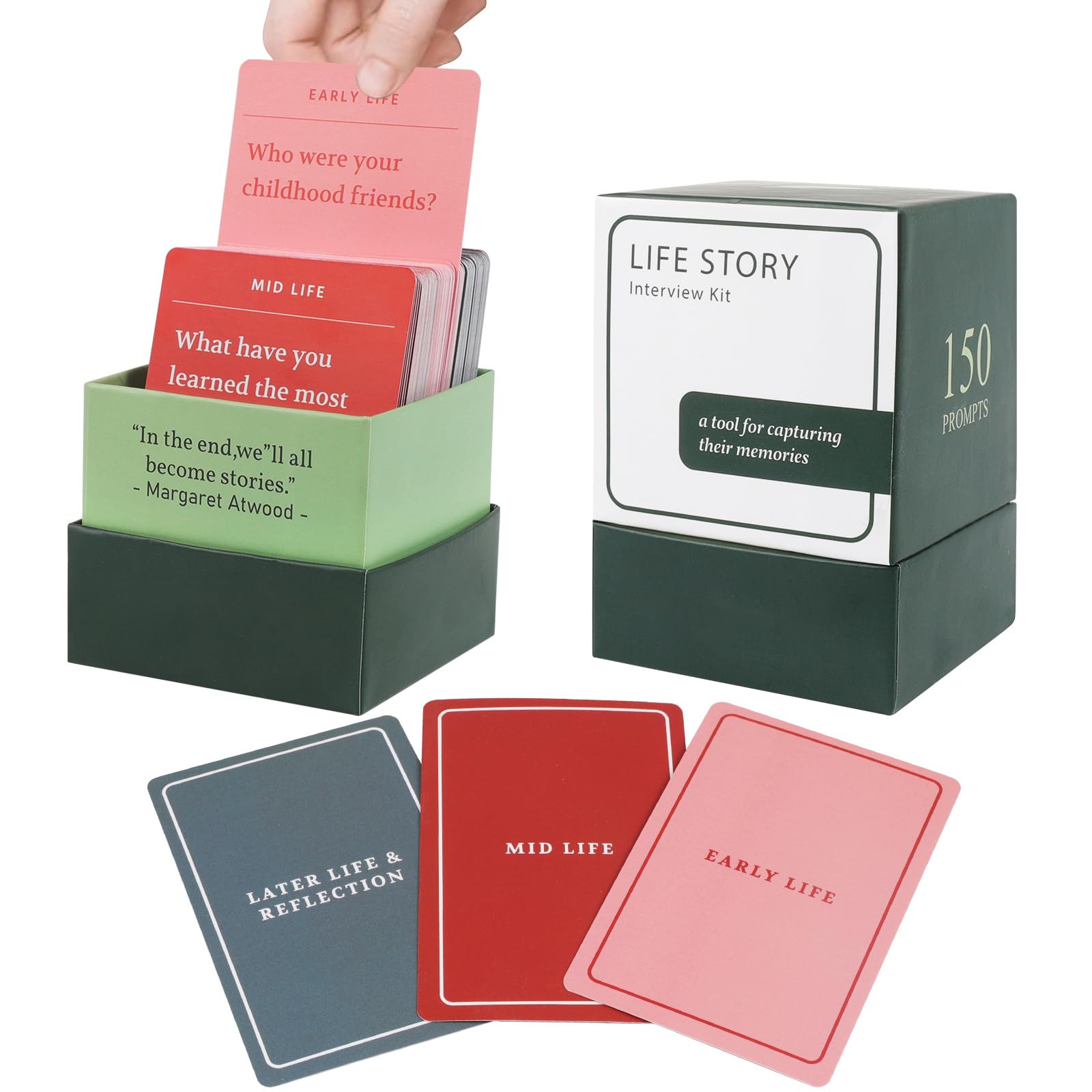 Fangoo 150 Life Story Interview Kit Cards for Family Game Night to Memory Sharing of Your Parents and Grandparents Tales Life Story Interview Kit for Building Deep Connections Curated Question Cards