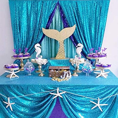 Image of B-COOL Rectangle Sequin Tablecloth Aqua Blue Table Cloths Seamless Tablecloth 60x102 Inch for Wedding Mermaid Theme Party Banquet