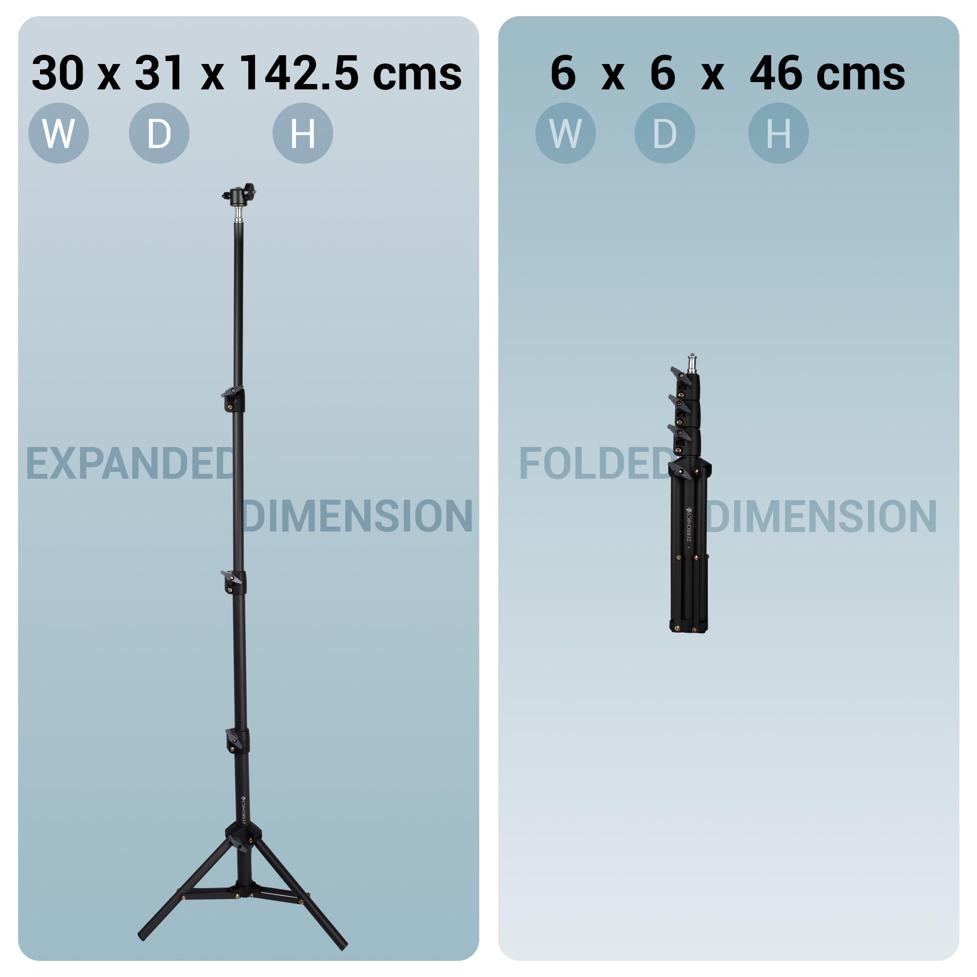 ZEBRONICS PSH01, Projector Tripod Stand, 360° Rotatable, Foldable and Portable Design, Metal Body, 4 Level Height Adjustment, Supports Upto 5kg, Easy to Setup, with 6.35 mm Mounting Screw — Amazon image 8