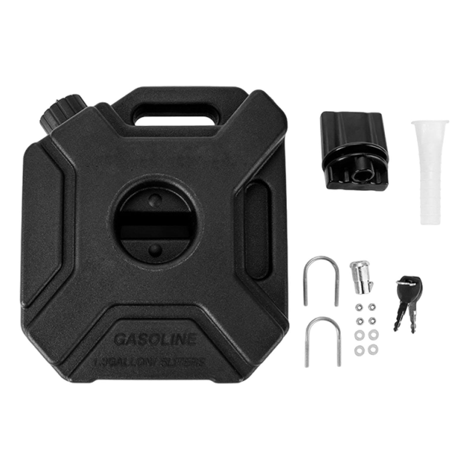 Milageto Réservoir d'Essence Portable avec Poignée, Bidon d'Essence de Rechange, Réservoir d'Huile en Plastique avec Serrure à Clé, Robuste, Bidon d'Essence Universel pour Moto, Quad et Auto, Noir, 5L
