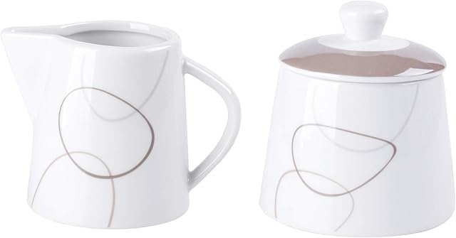VEWEET, Seria "Nikita" 2-częściowy zestaw porcelanowych dzbanków na mleko i cukierniczek z pokrywką, 250 ml cukiernicy z pokrywką, dzbanek na mleko 180 ml, zestaw do mleka i cukru, uzupełnienie zastawy stołowej