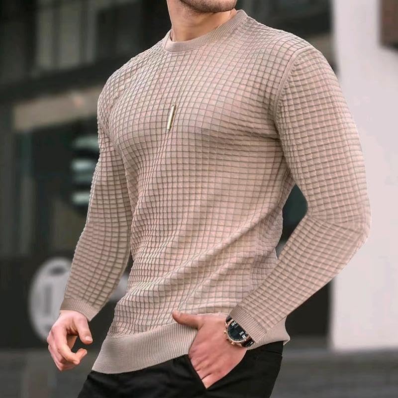 Men's Sweatshirts Knitted Pullover Basic Crew Neck Long Sleeve Casual Geometric Texture Shirt2