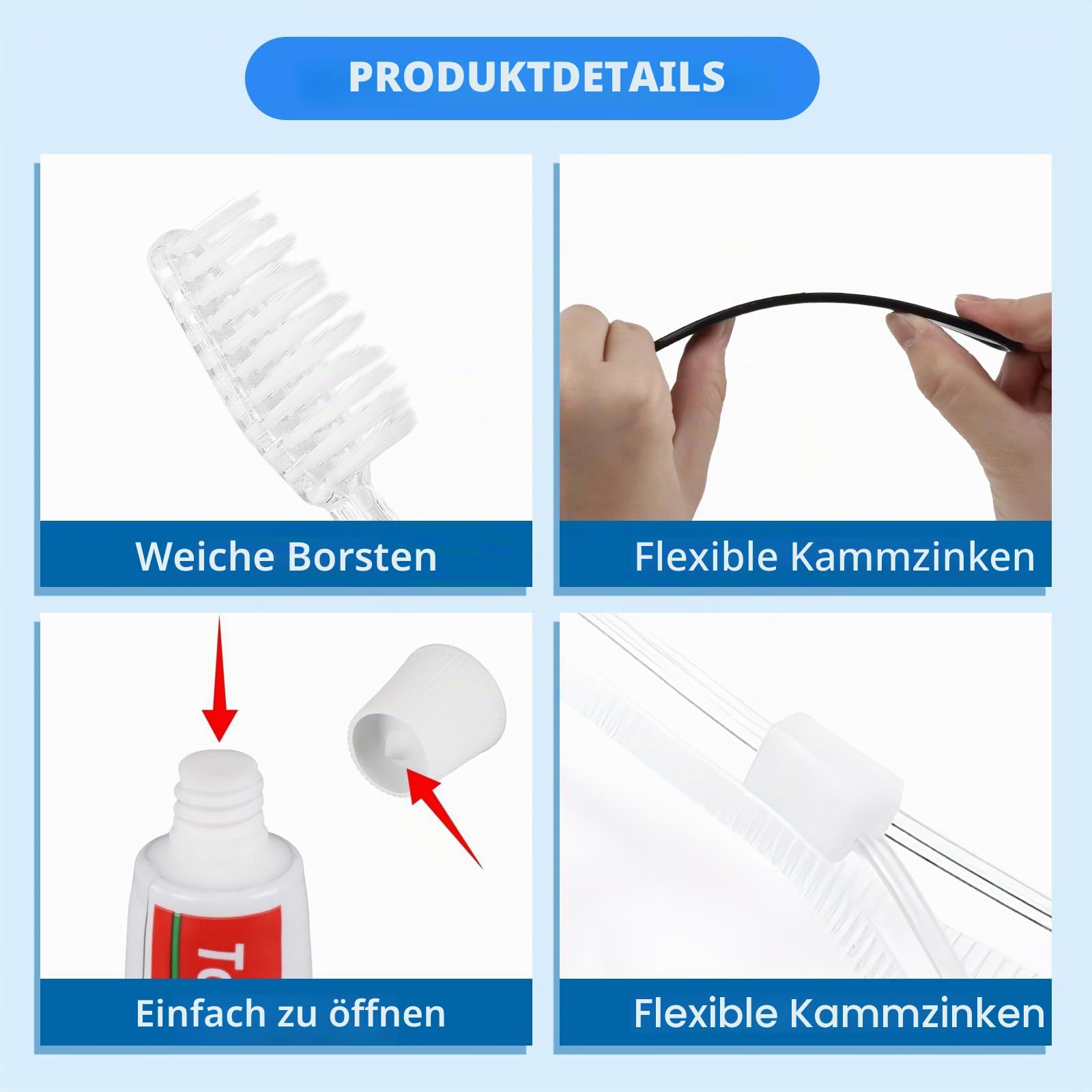50er Einweg-Zahnpflege-Set 8-in-1, Reise-Zahnpflege Set mit Zahnbürste | Zahnpasta, Zahnseide, Hygiene Set, Zahnputzset Gäste für Damen, Herren, Hotel, Reise & Vorrat
