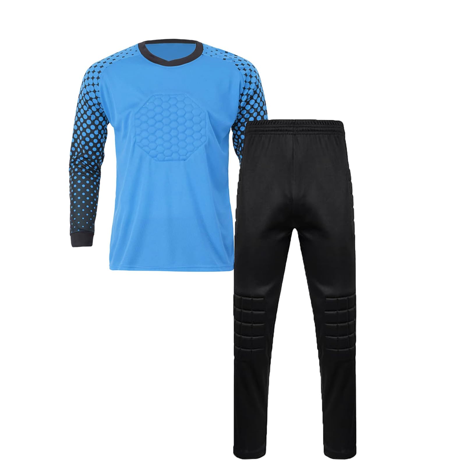 ZUYPSK Jungen Fußball Torwart Trikot Set Sportshirt und Sporthose Gepolstert Langarm Schutz Ausrüstung Anzug
