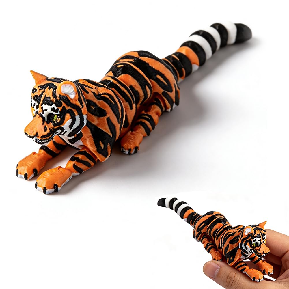 HATFRYF 3D Printed Animals Tiger, 17cm Articulated Animal Toy with Realistic Poseable Joints, Mini Animal Figures, 3D Printed Gifts, Tiger Articulating Figures for Desk Decoration Home Display