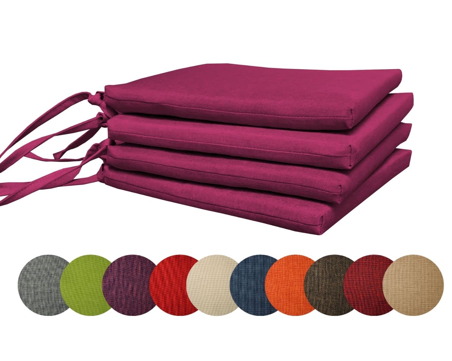 chilly pilley Gartenkissen Stuhlkissen Set Gartenstühle Stuhlauflage Sitzkissen Sitzpolster Auflage Gartensitzkissen Garten Kissen (Set: 4 Kissen, Violett)