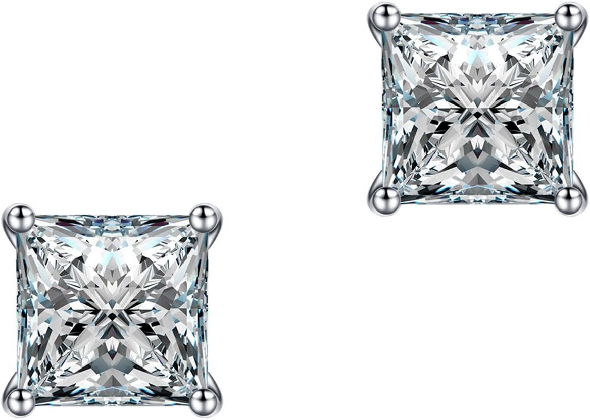 Jewelry 10mm Platinum Plated Wedding Engagement Square Cubic Zirconia Stud Earrings for Women Men Fashion Jewelry with a Beautiful Box 1C01