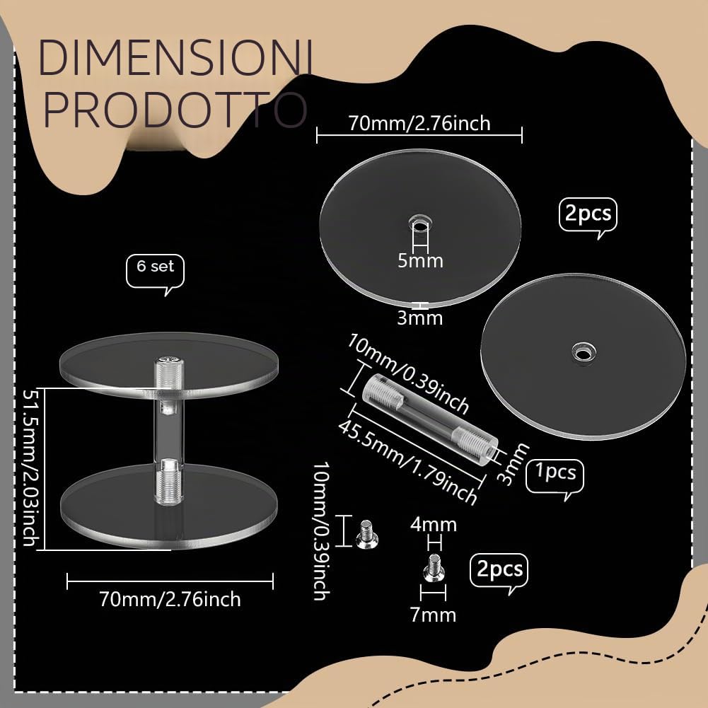 BENECREAT 6 set Espositore In Acrilico, Espositore per Piedistallo con Bilanciere Rotondo Da 7x5cm , Piedistallo Espositivo per Miniature Volanti per Esposizione di Gioielli, Decorazione Da Tavolo