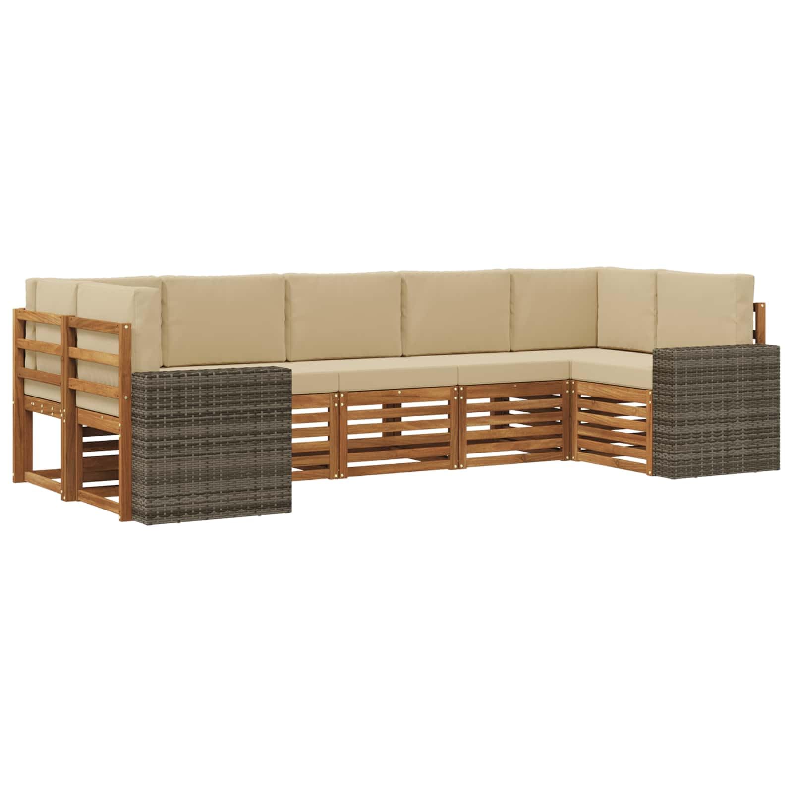 Hothingwell 7-częściowy zestaw narożny akacjowy beżowy | Modułowy ogród patio, lite drewno, łatwe w pielęgnacji, nowoczesne wzornictwo