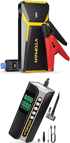 VTOMAN V10 Pro Jump Starter + inflador de neumáticos X6 Pro Compresor de aire portátil, 4500A arrancador de coche portátil + bomba de aire