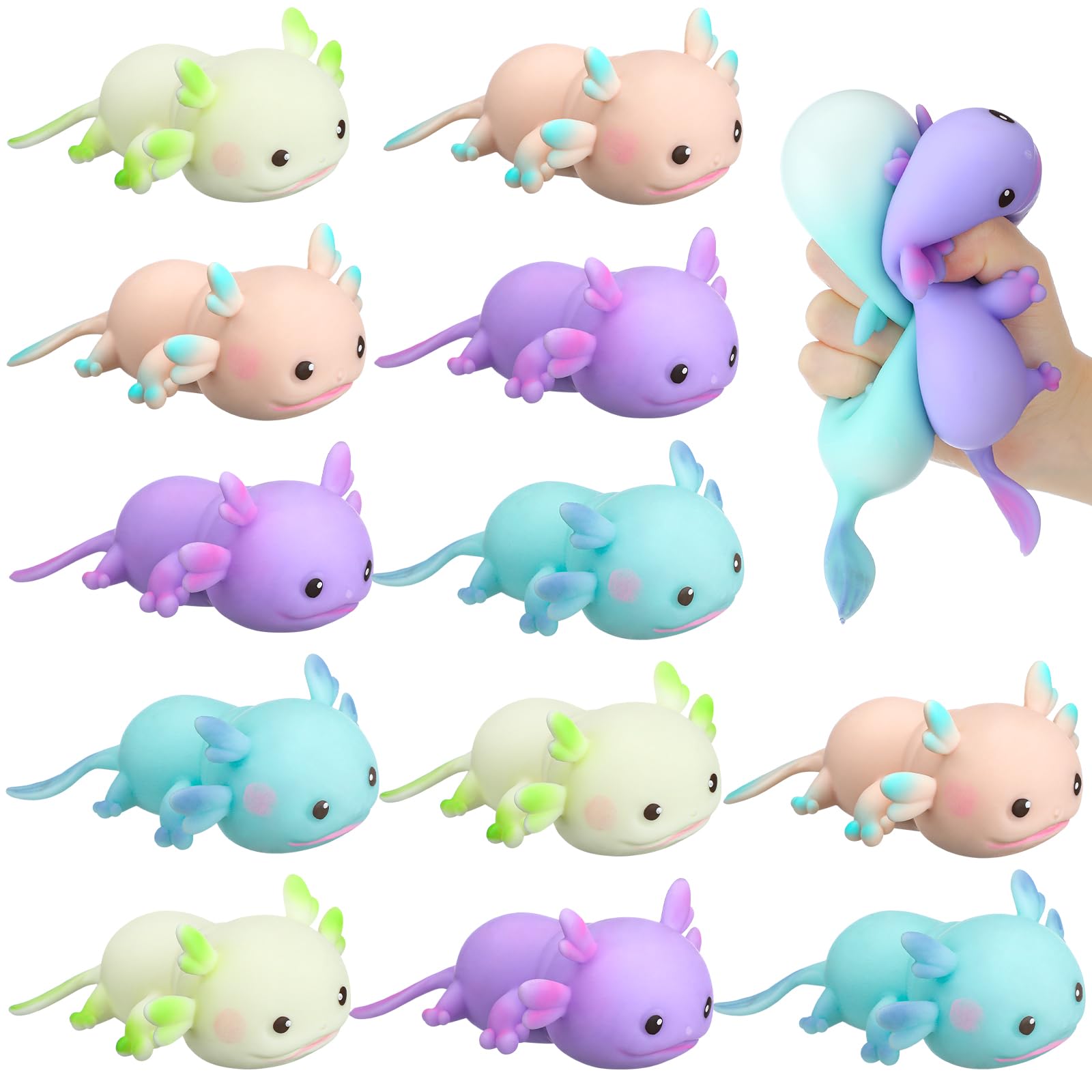 Meooeck 12 Pcs Axolotl Stress Balls Mini Axolotl Party Favors Cute Squeeze Fidget Animal Ball Fun for Valentine's Day Exchange Gift Easter Basket Stuffers Party Office Anxiety Stress Relief — image 1