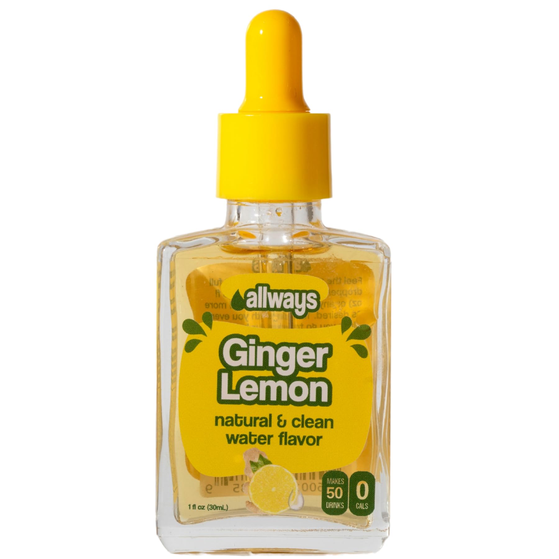 Allways Drops Natural Ginger Lemon Water Enhancer | Sugar-Free, Zero Calories, Monk Fruit Sweetened | Glass Bottle for On-the-Go Hydration | Kids & Adults | 50 Servings