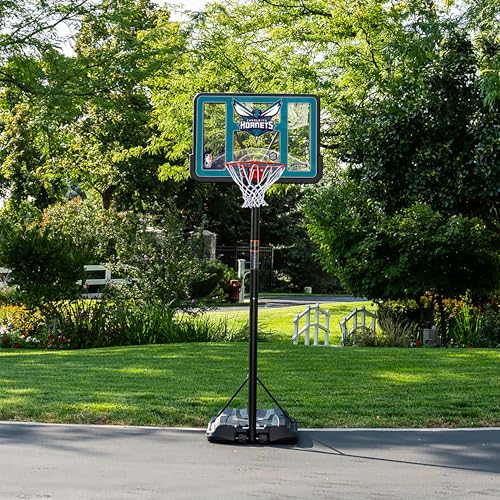 Image of Lifetime NBA Charlotte Hornets Portable Basketball Hoop, Adjustable Height 7.5-10 Ft, 44 Inch Shatterproof Fusion Backboard, Base with Wheels
