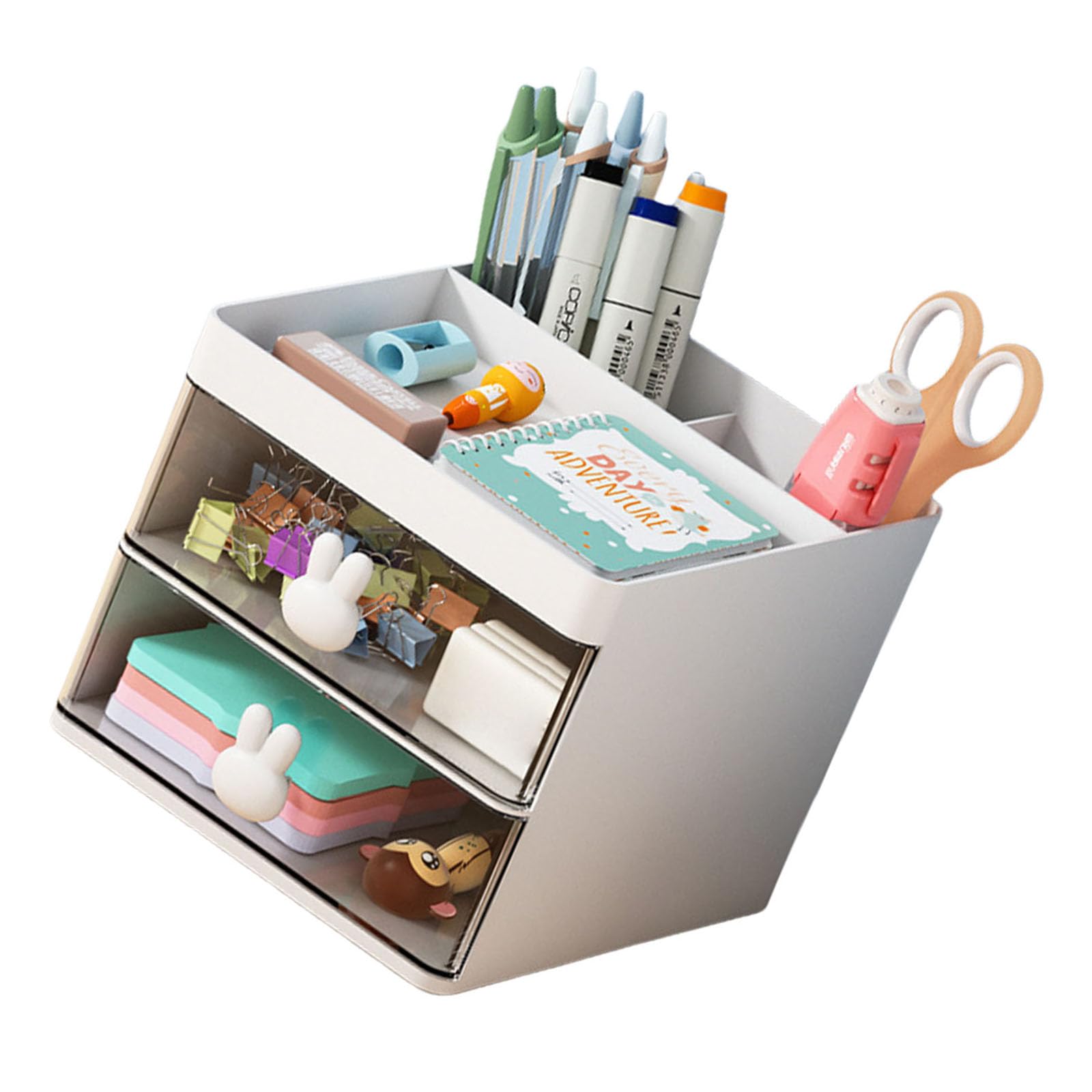 Msioytog B Multifunctional Rabbits Handle Organizers With Clear Compartments Creative Desk Organizers For Home And Use Cartoon Pen Holder