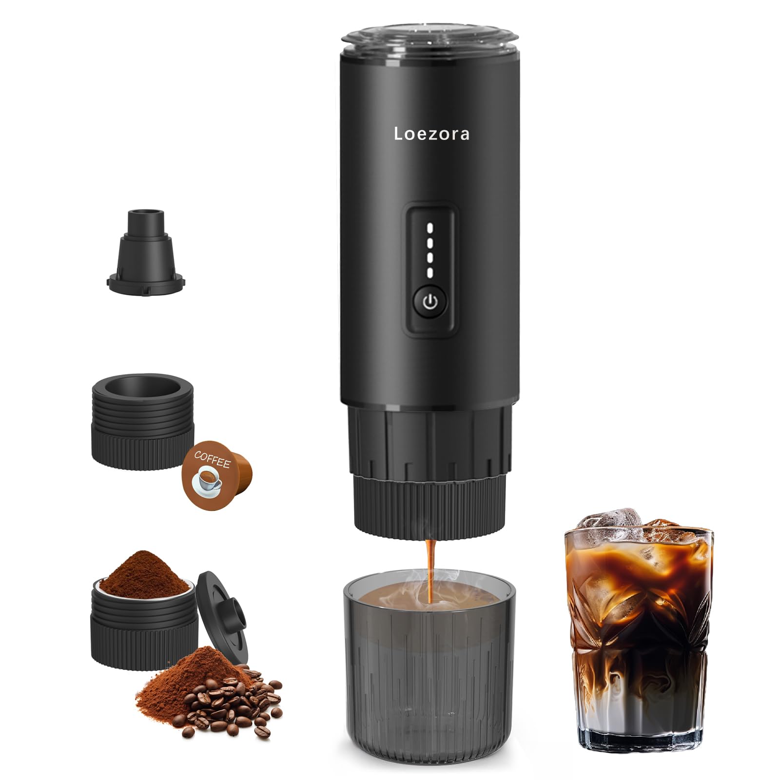 Leozora Portable Espresso Maker 20Bar Professional Pressure Stainless Steel Body 7500mAh USB-C Rechargeable 3-in-1 for Ground Coffee Nespresso