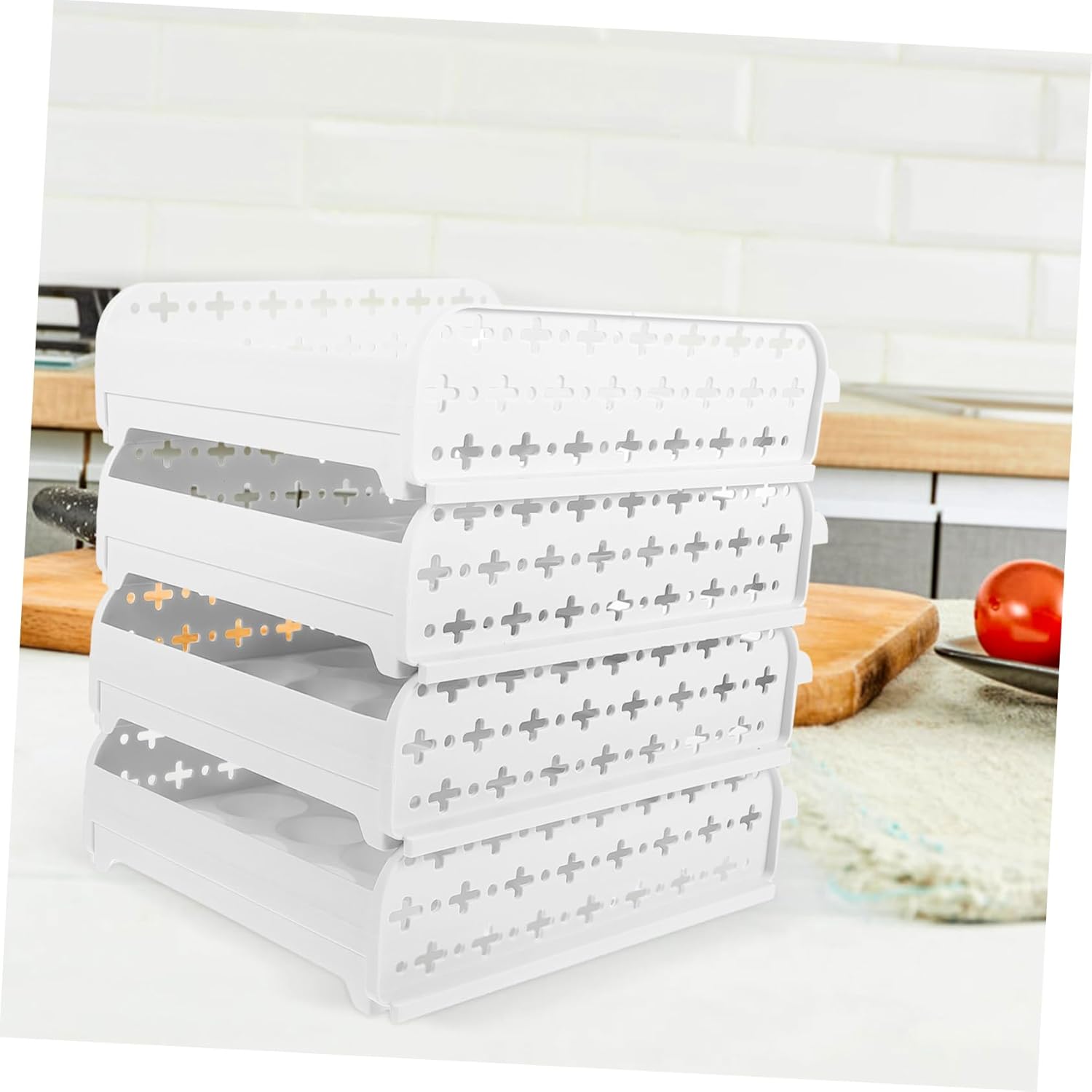 NUOBESTY 30grids Stackable Storage Box Plastic Container for Refrigerator Organization Space-saving Design for Home Kitchen White Back Shell Style