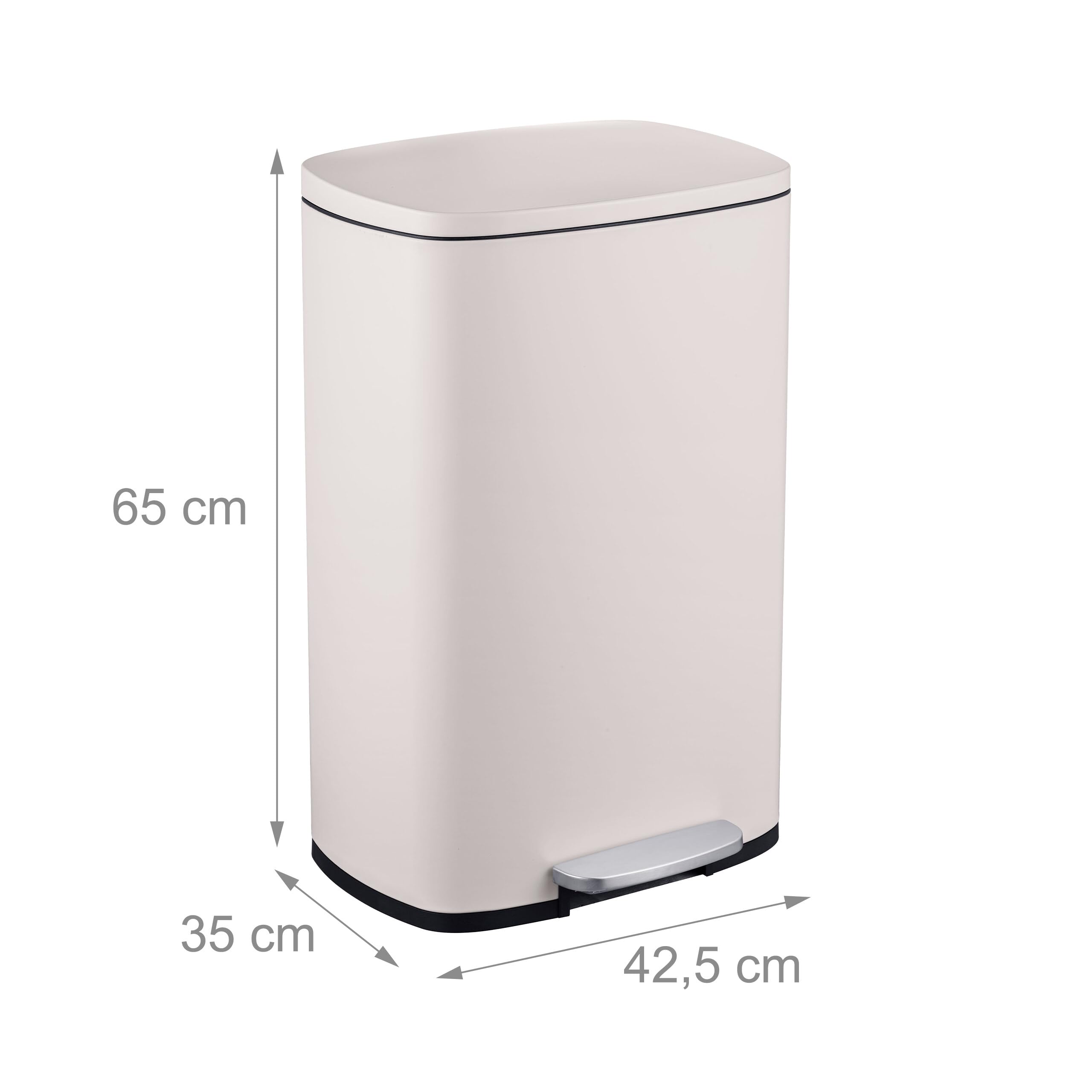 Relaxdays Cubo Basura Baño 50 Litros, Papelera Cocina Cierre Suave, Pedal, Bote Residuos Rectangular, Color a Elegir