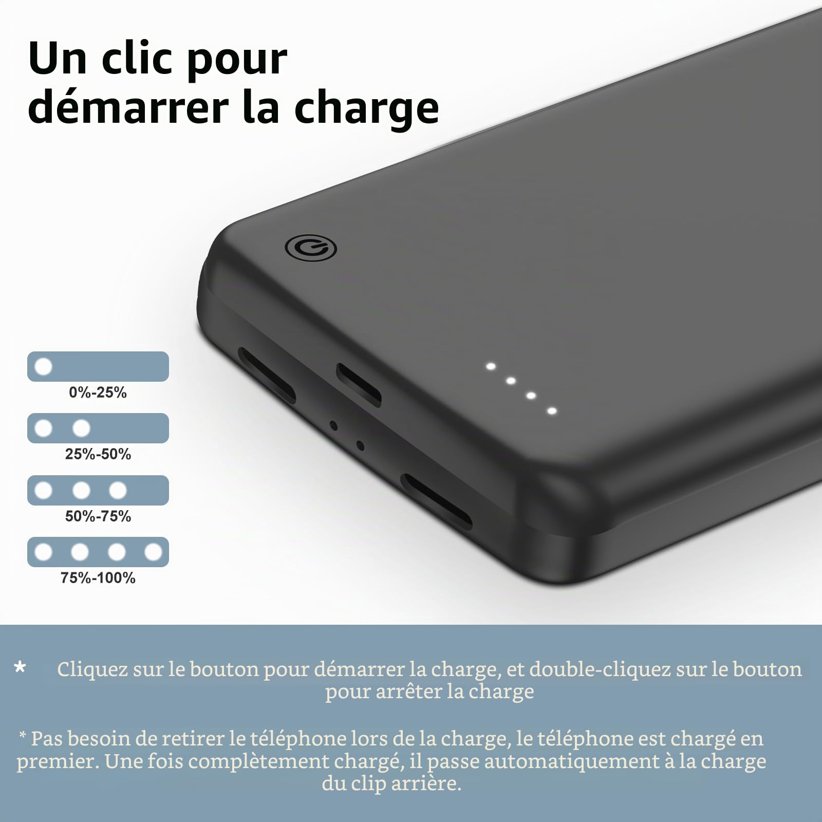 Étui de Chargement sans Fil pour Google Pixel 8 Pro, boîtier de Batterie Rechargeable Portable Haute capacité 10 000 mAh Chargement sans Fil Qi avec boîtier de Chargeur de Batterie étendu Pixel 8 Pro