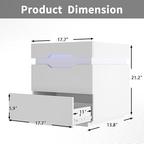 Miniatura 3 de YESHOMY Juego de 2 mesitas de noche con estación de carga, 2 cajones para dormitorio, gran capacidad, 21.2 pulgadas de altura, color blanco