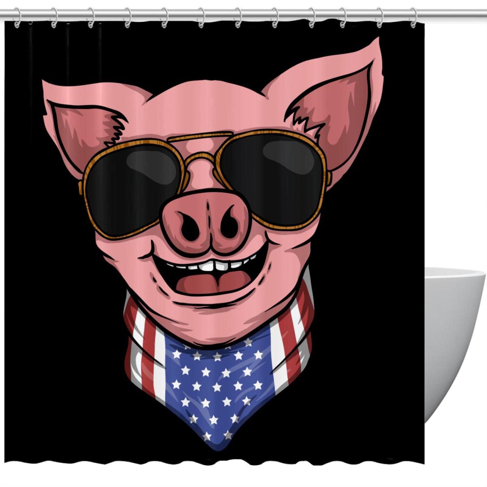 Rideau de douche en tissu au design cochon rose unique pour égayer vos matins
