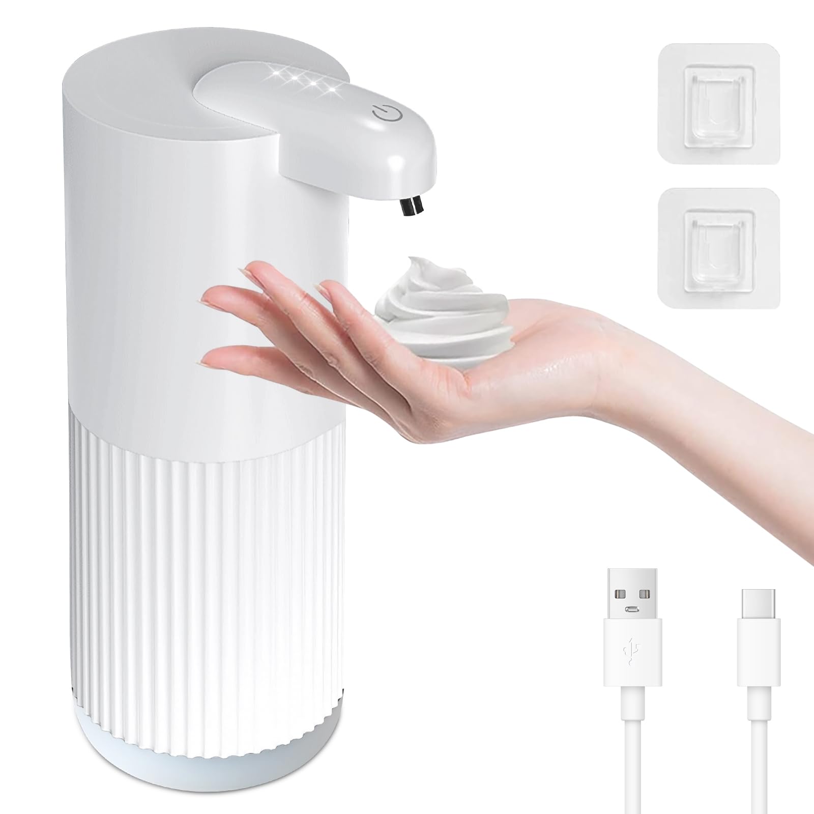 Cuteefun Dispensador Jabon Baño Automatico, 400ml Recargable Dosificador Jabon Espuma, 4 Niveles Ajustables, Montaje en Pared, Impermeable IPX5, Sensor Infrarrojo Sin Contacto para Cocina, Blanco