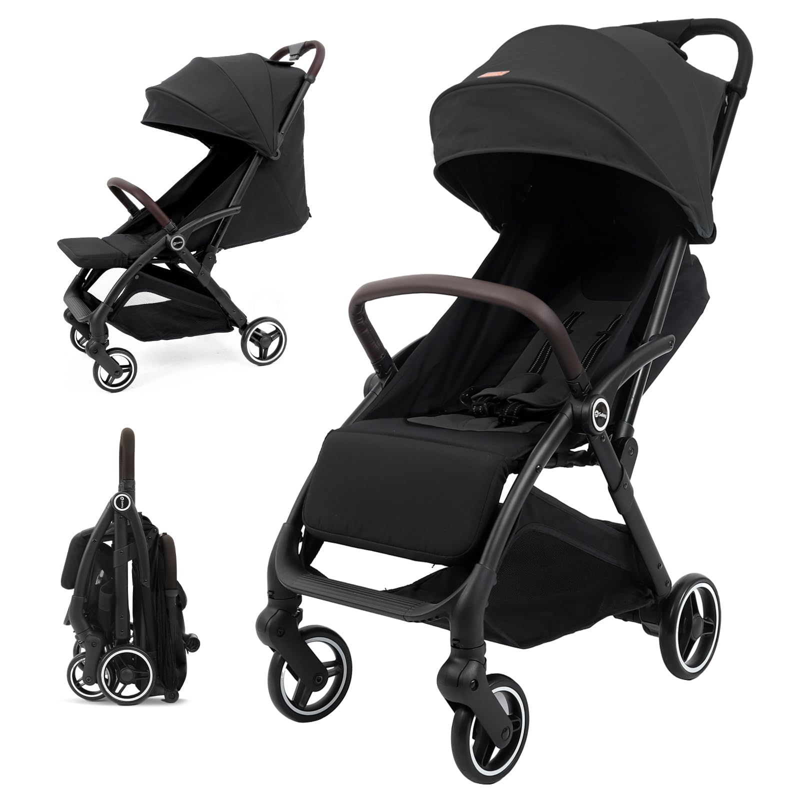 Sekey Reisebuggy Flugzeug Handgepäck mit Liegefunktion, Kinderbuggy Klappbar bis 25kg mit Regenschutz, Buggy Kinderwagen Leicht mit Reflektor, 3-fach verstellbare Rückenlehne, BW732, Schwarz