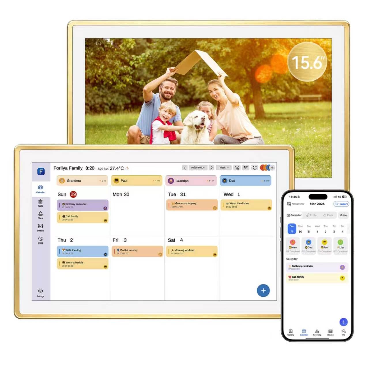 ANKRA Calendario digitale da 15,6 pollici, senza abbonamento, calendario elettronico da parete, display touch screen interattivo per pianificazione familiare, pianificazione dei pasti, grafico delle