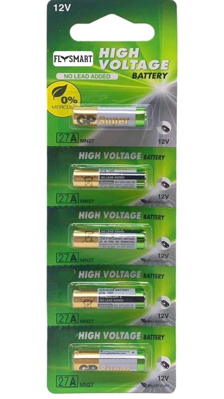 FLYSMARTUltra 27A_Alkaline Battery 12V High Voltage Cells for Remote Control/Lighters 27AE-2C5 Replacement Batteries Equivalent Part No:A27 /V27GA /MN27 (Pack of 5)-image-27