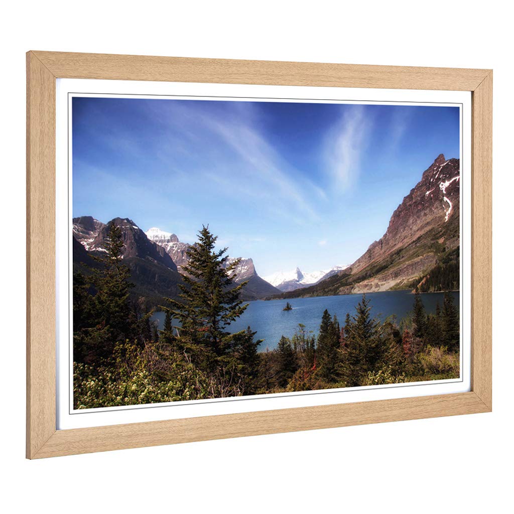 Big Box Art Framed Print of Landscape Montana Lake & Mountains Design | Wall Art Picture | Home Decor for Kitchen, Living Room, Bedroom, Hallway, Oak, A2 / 24.5x18 Inch / 62x45cm