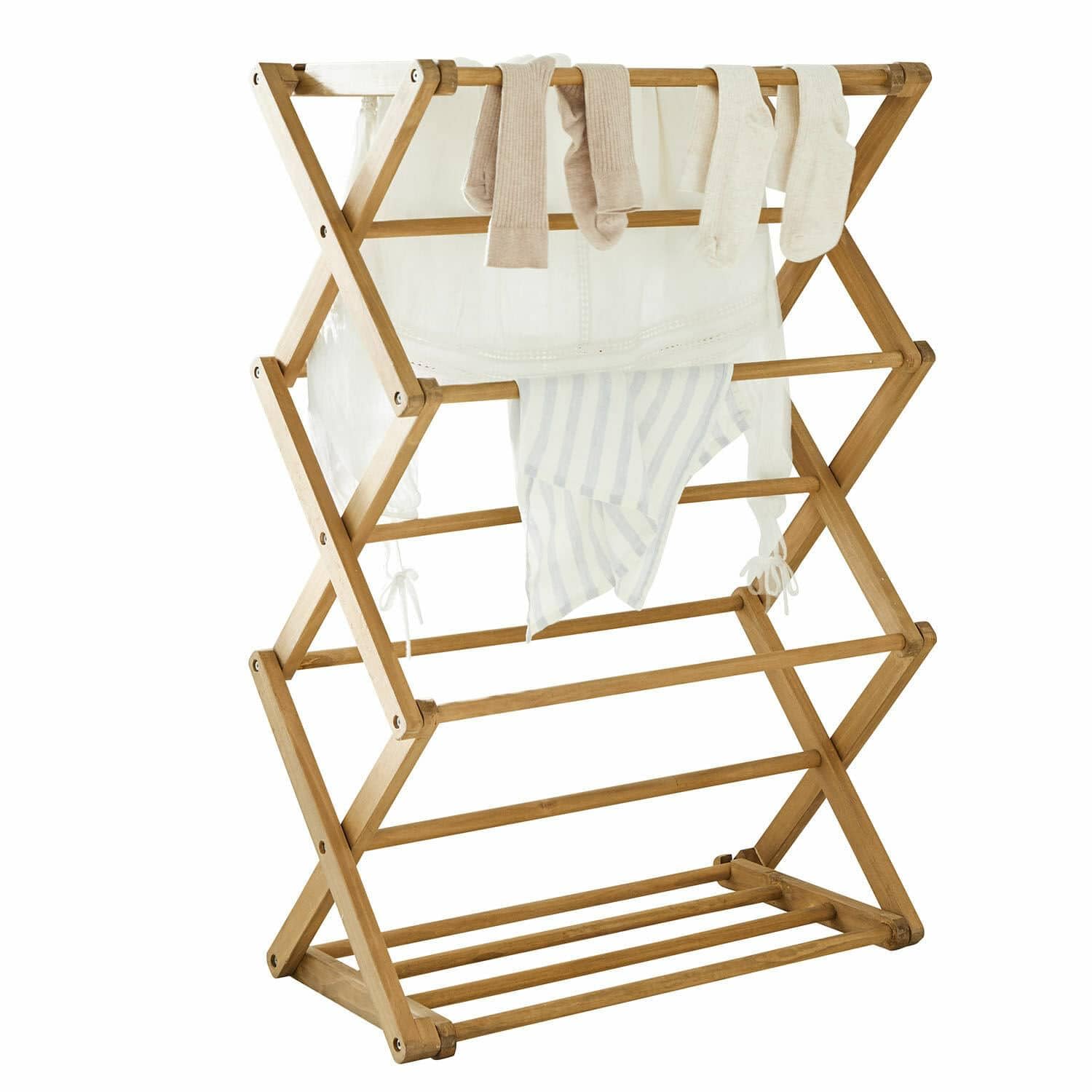 Loberon Wäscheständer Elodielle, Klappbares Design, für Handtücher, Kleidung & Co., Platzsparend, Ordnungshelfer, Badzubehör, Kiefernholz, braun | Klappbares Design, für Handtücher, Kleidung & Co., Platzsparend, Ordnungshelfer, Badzubehör, Kiefernholz