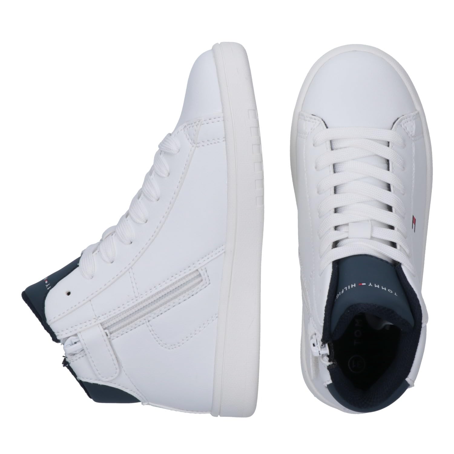 Tommy Hilfiger, Zapatillas a Media Altura con Cordones para niños y niñas, Jack, Blanco/BLU, 38
