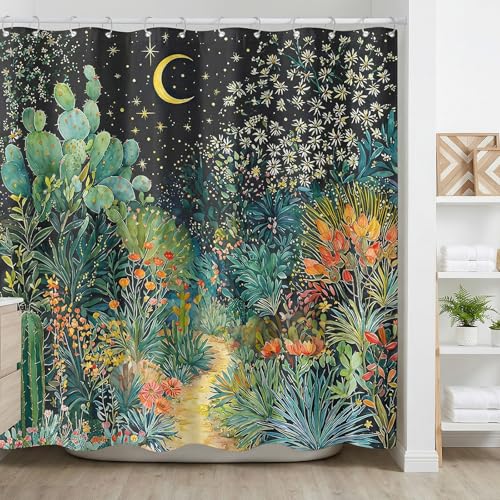 Lifeel Plant Shower Curtain, Botanical Desert Cactus Leaves Aesthetic Landscape Garden Bathroom Shower Curtain Waterproof, 72×72 inch