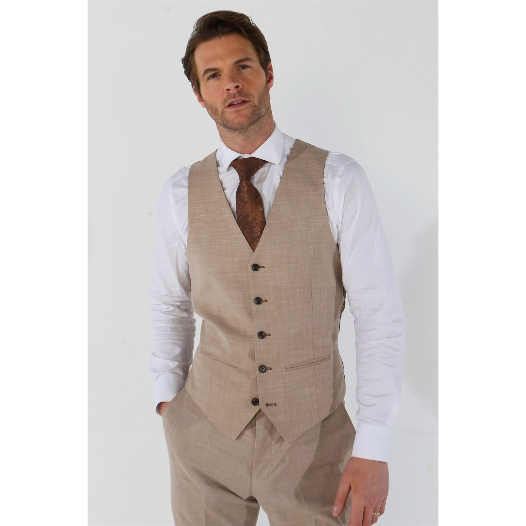 TruClothing.com Gilet da uomo beige sartoriale estivo da sposa, Beige, 50
