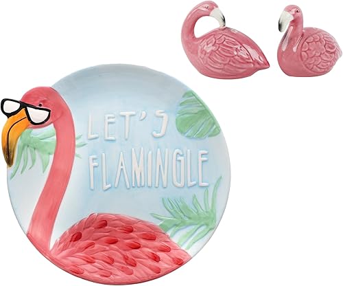 Juego de flamenco con plato de flamenco y salero y pimentero de flamenco