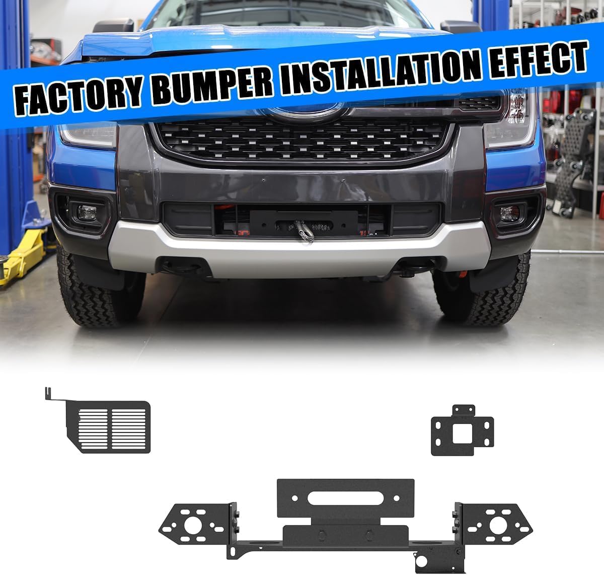 Factory bumper installation effect with winch plate