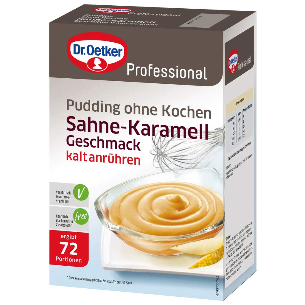 Dr. Oetker Professional, Pudding mit Sahne-Karamell-Geschmack, Ohne Kochen, Puddingpulver in 1 kg Packung, 1-39-251509
