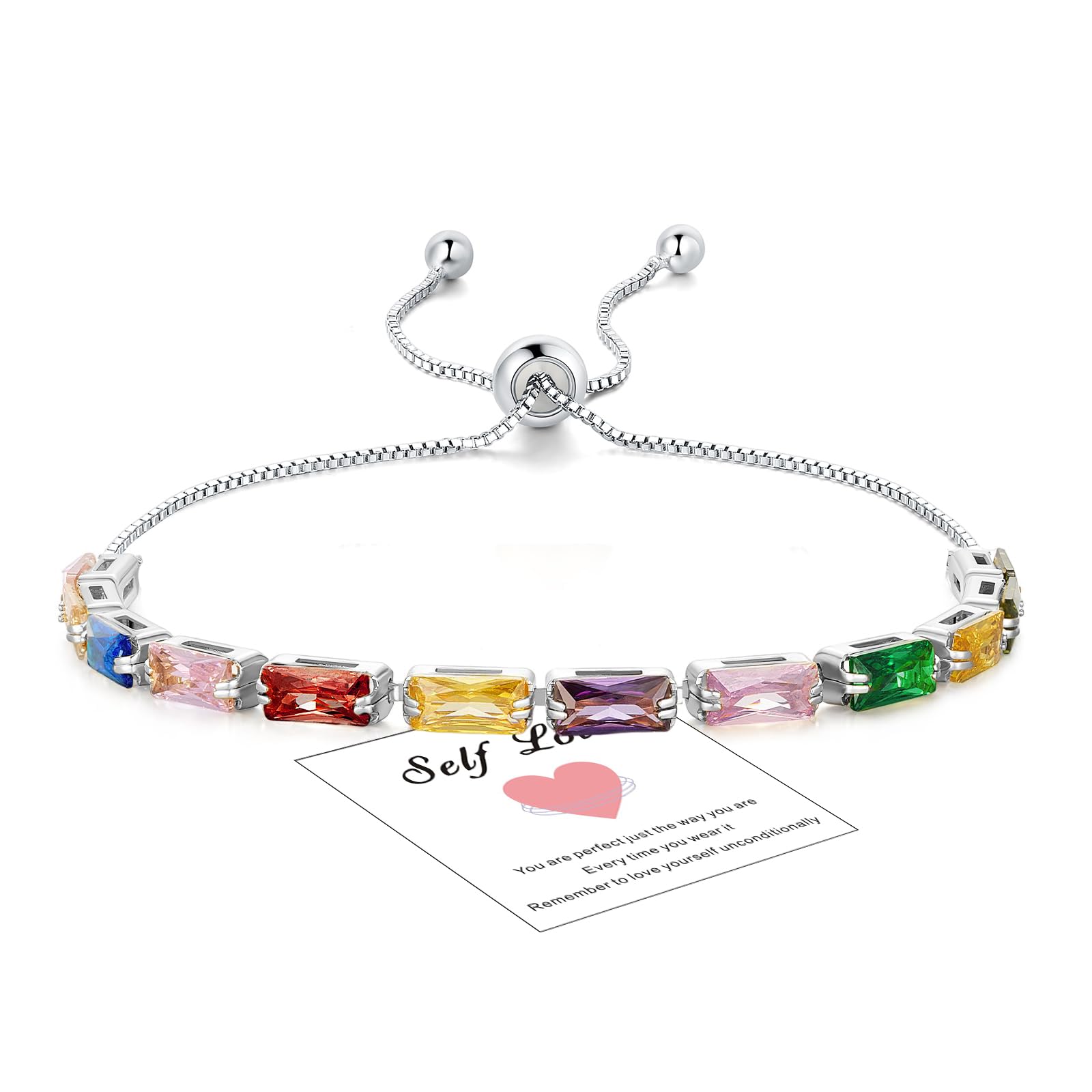 HEEYATennis Bracelet for Womens, Sterling Silver/14K Gold Plated Adjustable Slider Crystal Bracelet, Cubic Zirconia Lady Bracelet Birthday Christmas Gifts for Women Girls with Box